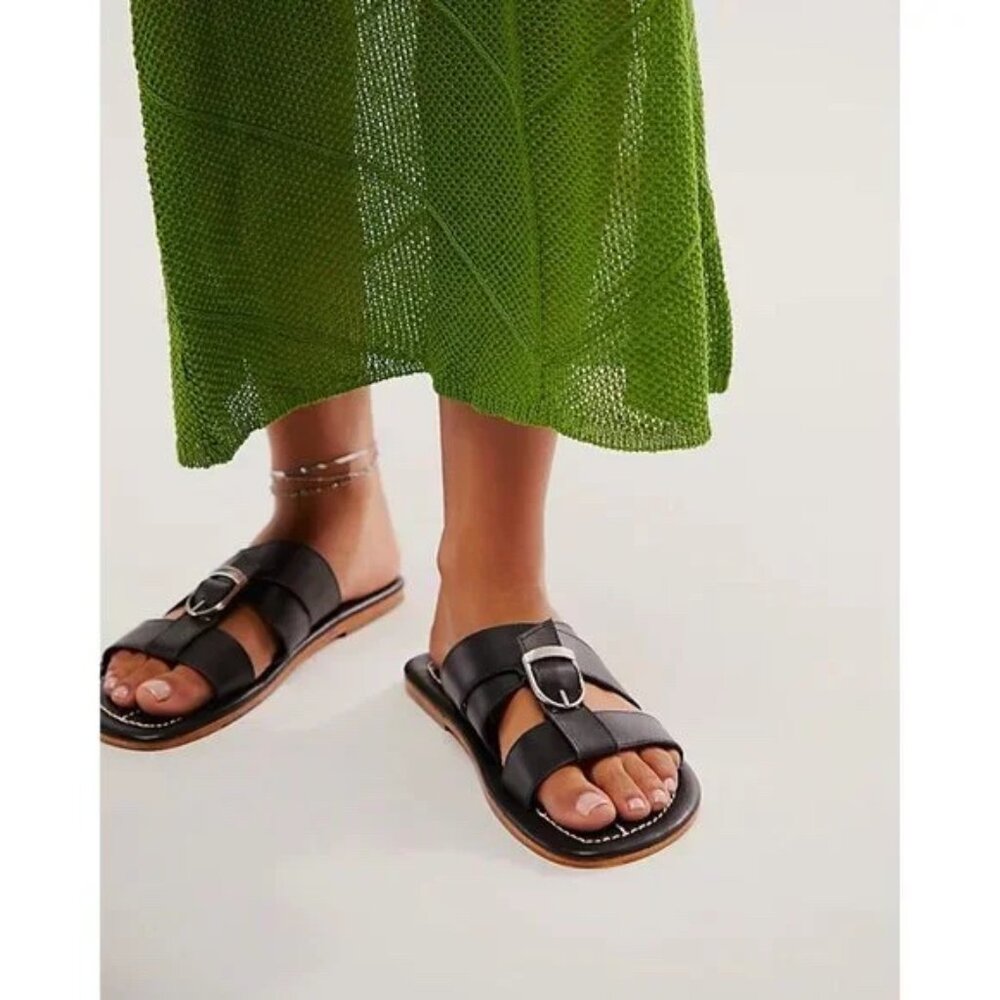 Free People Sloan Buckle Sandal in Black 7.5 New in Box